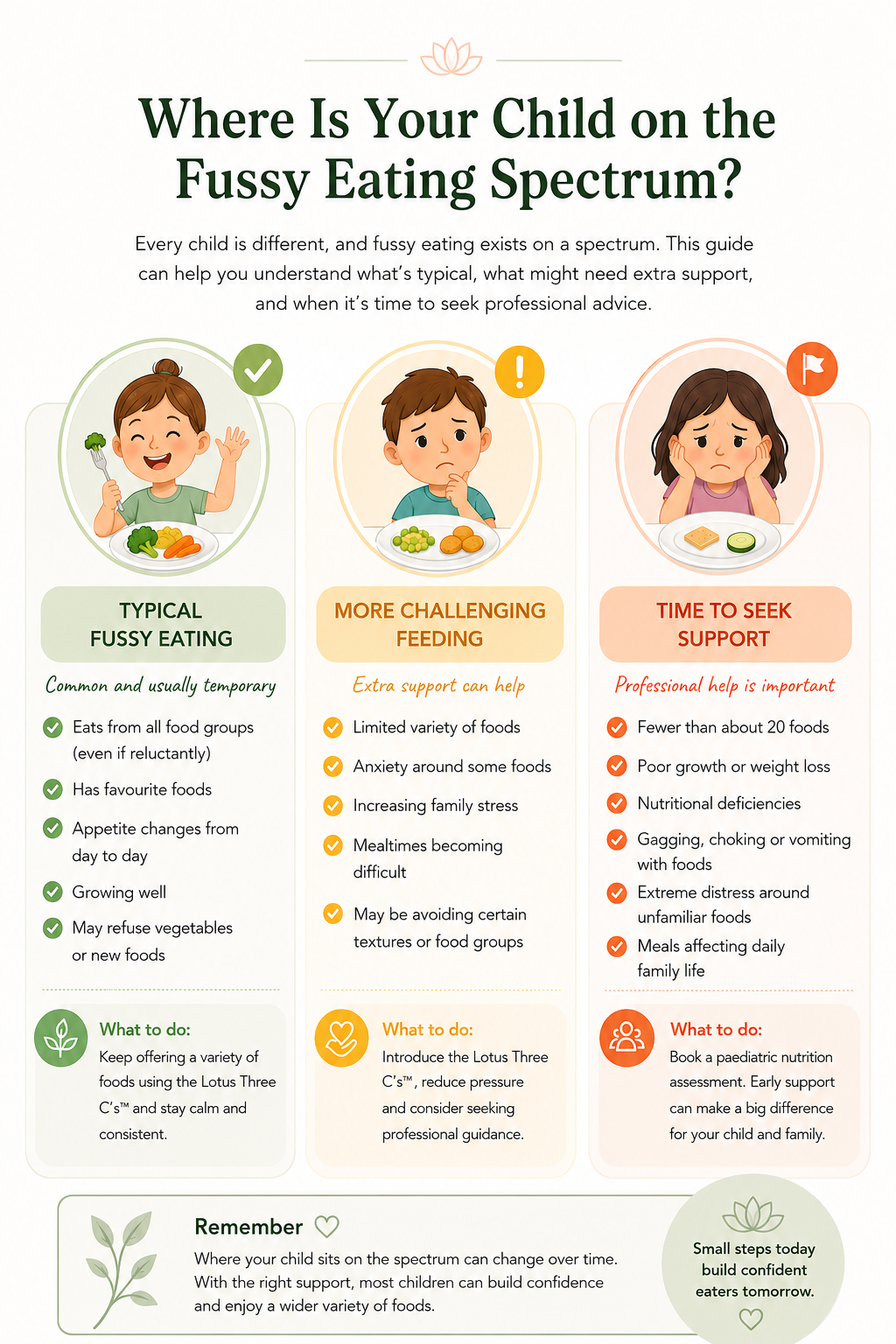 A gentle, evidence-based guide to using the Lotus Three C’s™ to create calmer mealtimes, reduce pressure around food and support your child in becoming a more confident eater.